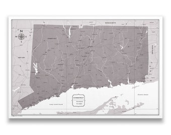 Push Pin Connecticut Map (Pin Board) - Dark Brown Color Splash