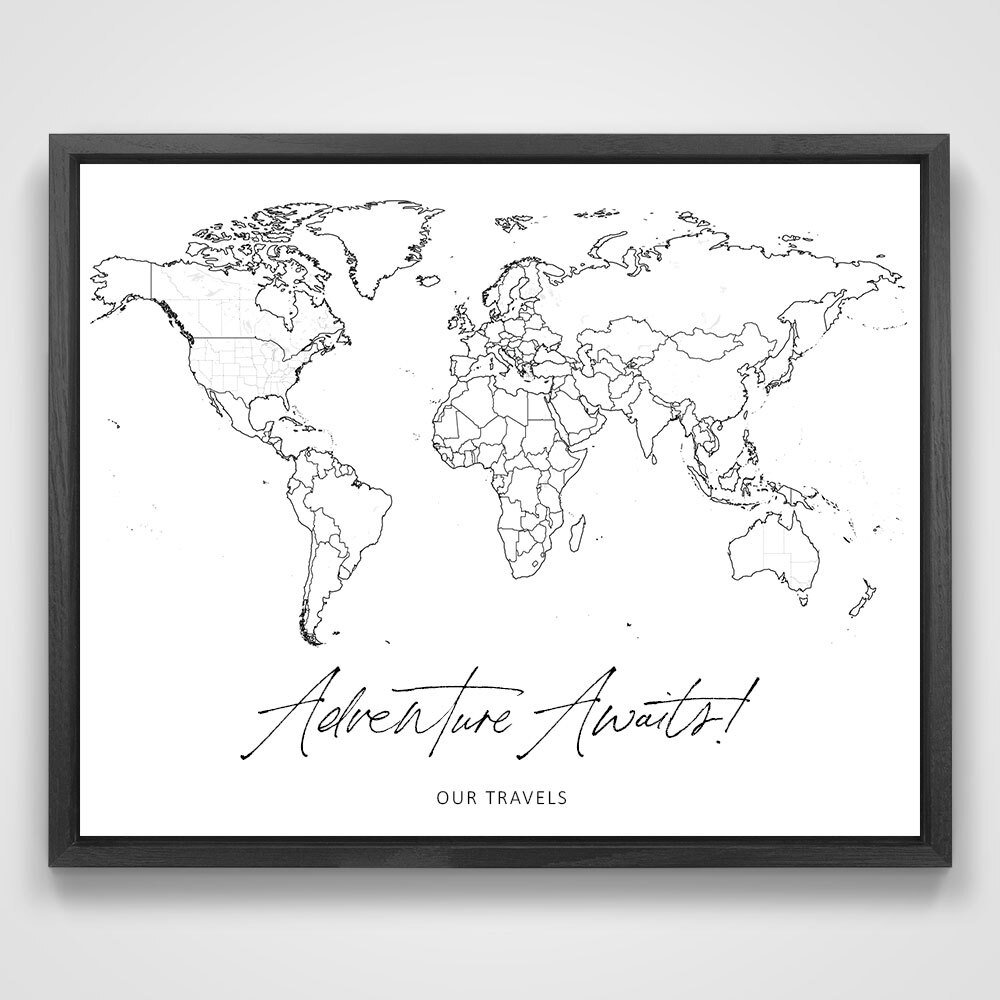 Push Pin Mini World Travel Map - No Labels - Personalizable Cork Pin Board Canvas Gift