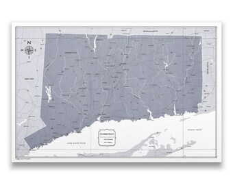 Push Pin Connecticut Map (Pin Board) - Dark Gray Color Splash