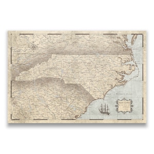 North Carolina Travel Push Pin State Map - Rustic Vintage Cork Pin Board Canvas (Rustic Vintage Style)