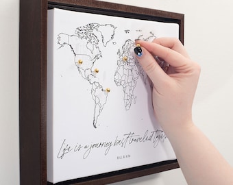 Push Pin Mini World Travel Map - No Labels - Personalizable Cork Pin Board Canvas Gift