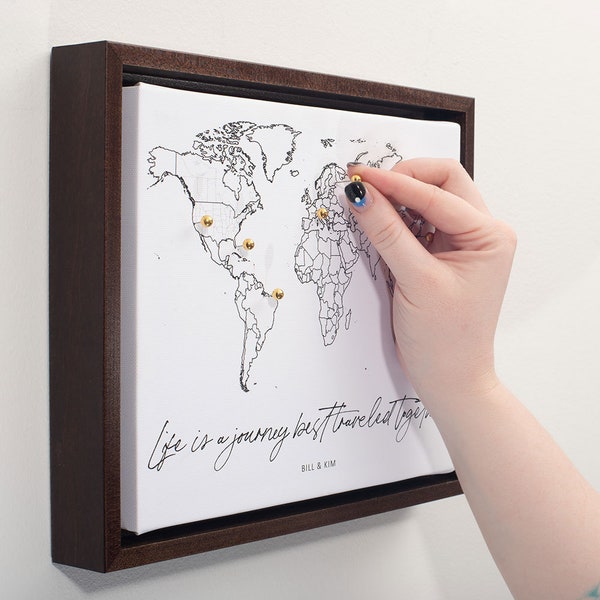 Push Pin Mini World Travel Map - No Labels - Personalizable Cork Pin Board Canvas Gift