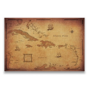 Caribbean Map Poster - Golden Aged
