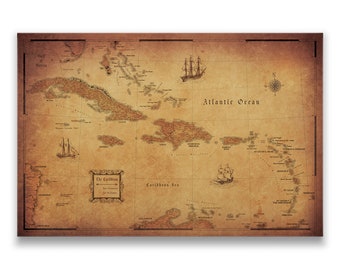 Caribbean Map Poster - Golden Aged