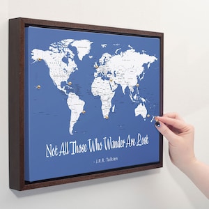 Push Pin Mini World Travel Map (Color: Andalusia) - Personalizable Cork Pin Board Canvas Gift