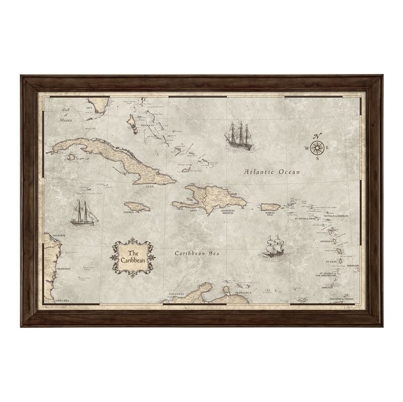 Caribbean Map Poster Rustic Vintage | Etsy
