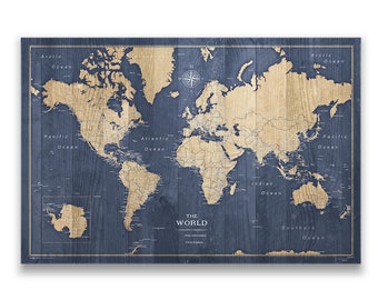 Push Pin World Map - Personalized Cork Canvas Gift (Deep-Sea Drift Style)