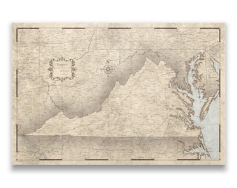 Virginia Map Poster - Rustic Vintage Style Travel Map