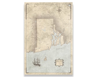 Rhode Island Map Poster - Rustic Vintage Style Travel Map
