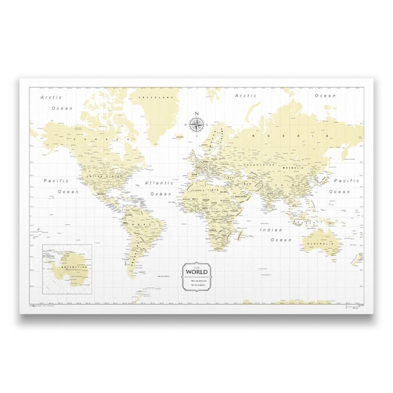 Push Pin World Map Modern Personalized Cork Canvas Gift modern Slate Style  