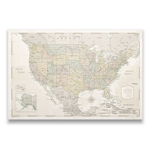 Push Pin USA Travel Map - Cork Pin Board Canvas Map (Desert Sunrise Style)