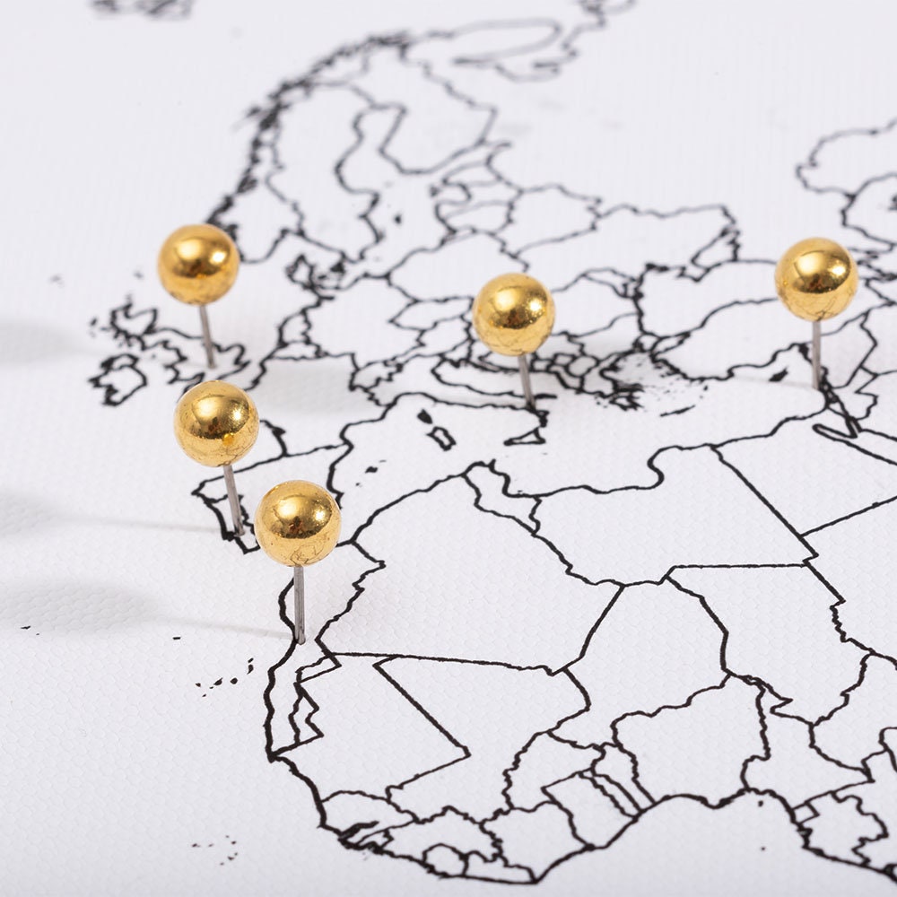 Push Pin Mini World Travel Map - No Labels - Personalizable Cork Pin Board Canvas Gift