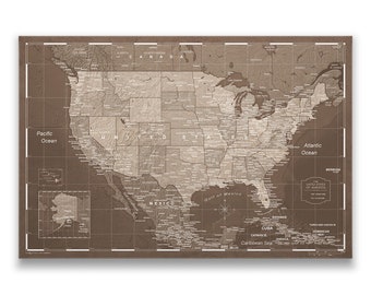 Push Pin USA Travel Map - Deep Espresso