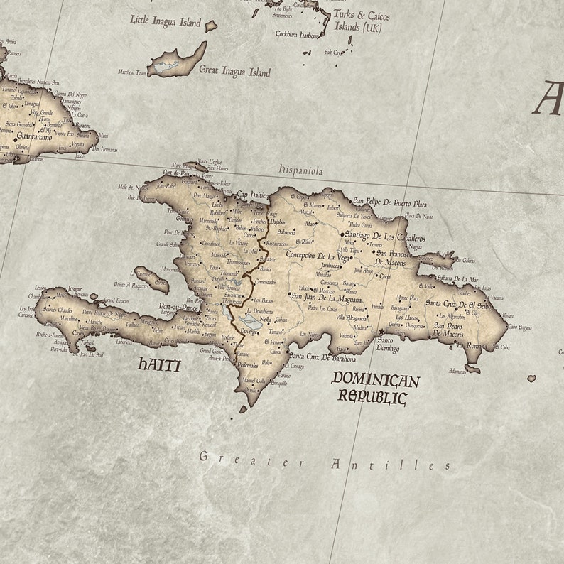 Caribbean Map Poster Rustic Vintage | Etsy