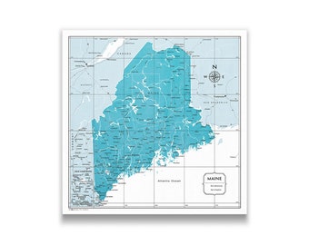 Maine Map Poster - Teal Color Splash