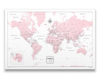 Pink World Map - Etsy