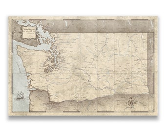 Washington Map Poster - Rustic Vintage Style Travel Map