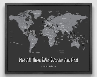 Push Pin Mini World Travel Map (Color: Midnight) - Personalizable Cork Pin Board Canvas Gift