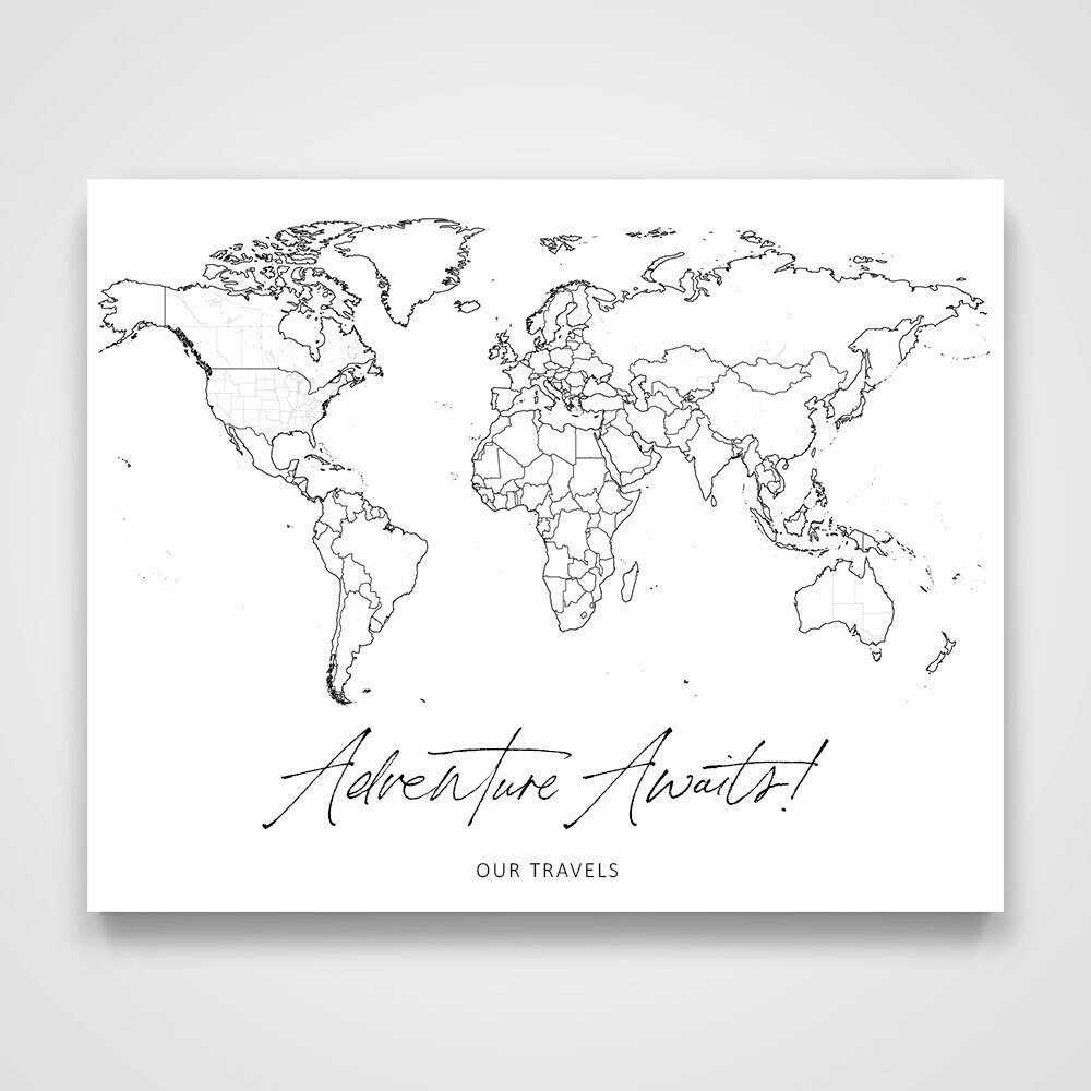 Push Pin Mini World Travel Map - No Labels - Personalizable Cork Pin Board Canvas Gift
