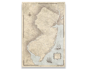 New Jersey Map Poster - Rustic Vintage Style Travel Map