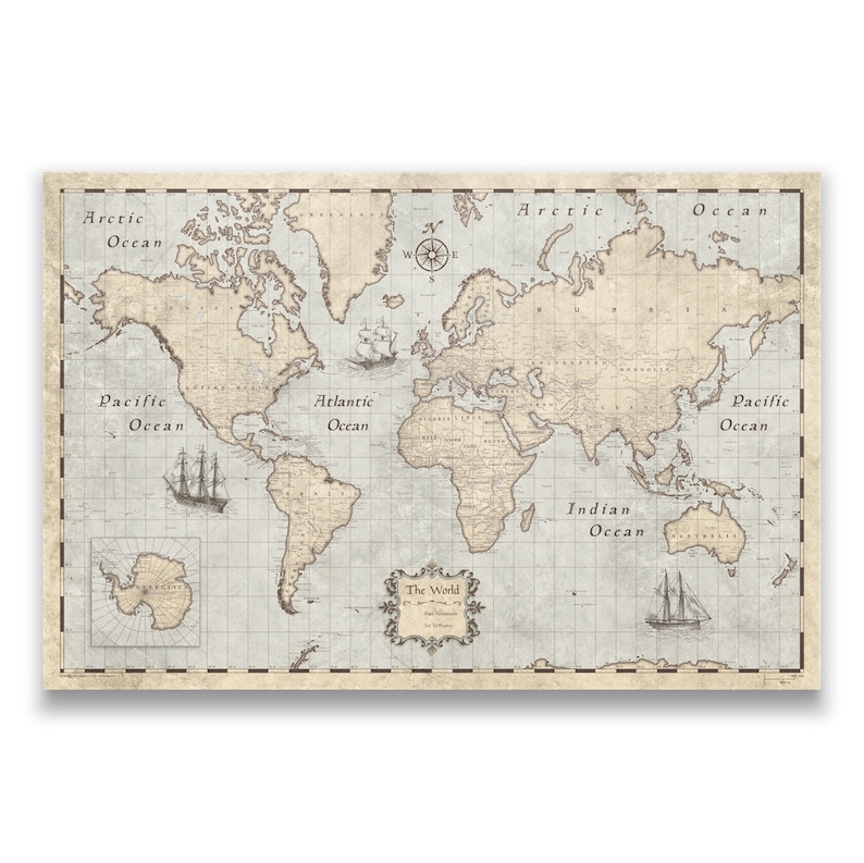 World Map Poster Rustic Vintage Style Travel Map image 1
