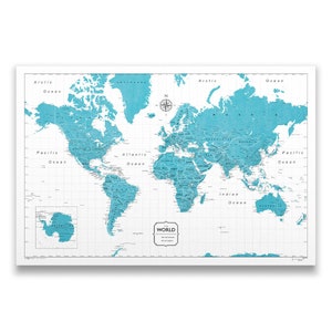 Push Pin World Map (Pin Board) - Teal Color Splash