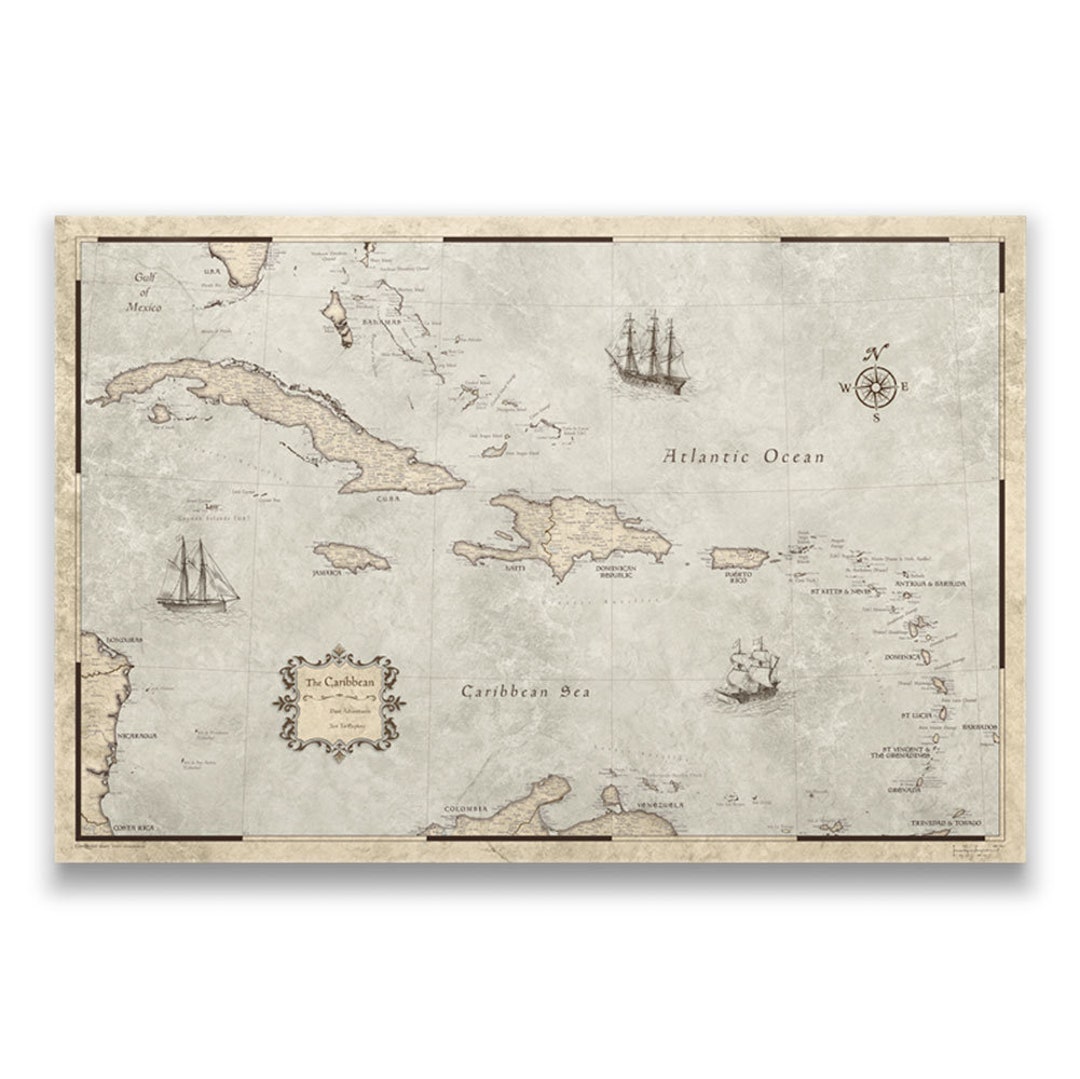 Caribbean Map Poster Rustic Vintage - Etsy