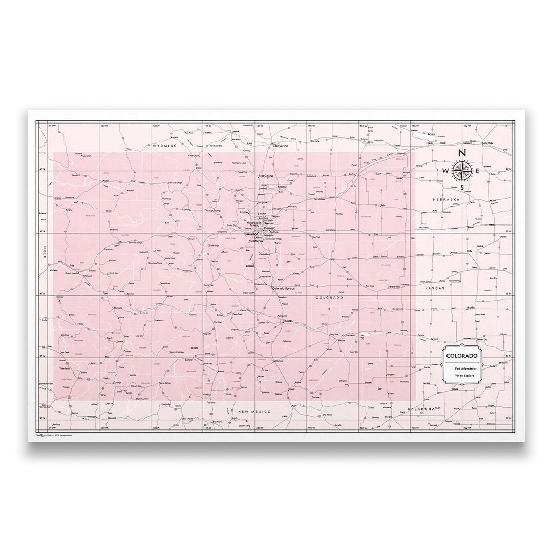 Colorado Map Poster Pink Color Splash Etsy