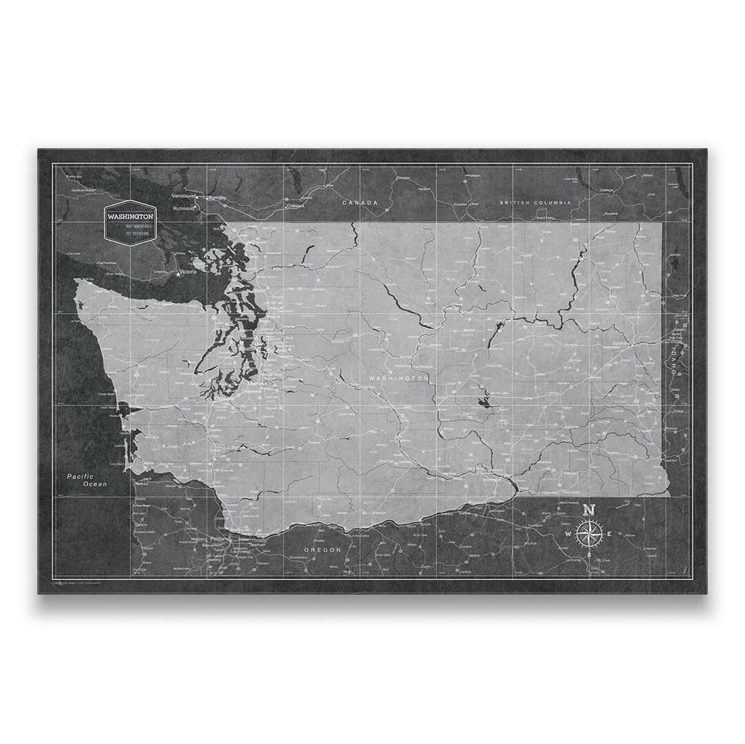 Washington Pin Washington Travel Push Pin State Map - Modern Cork Pin Board Canvas ...