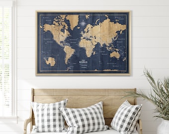 Mapa świata z pinezkami - Deep-Sea Drift Blue - Prezent dla niej - Conquest Maps