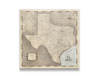 Texas Map Poster - Rustic Vintage Style Travel Map