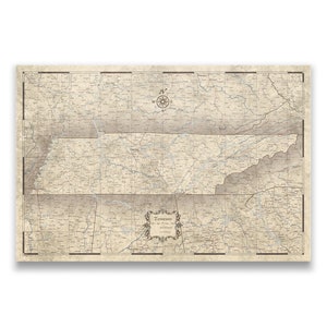 Tennessee Travel Push Pin State Map - Rustic Vintage Cork Pin Board Canvas (Rustic Vintage Style)