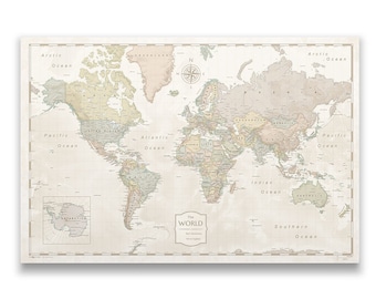 Personalizable World Travel Map Poster - Desert Sunrise Style