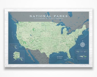 National Parks of the USA Travel Map Poster - Gift for Nature and Adventure Lovers