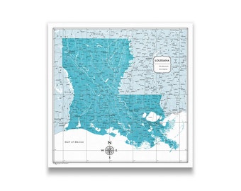 Louisiana Map Poster - Teal Color Splash