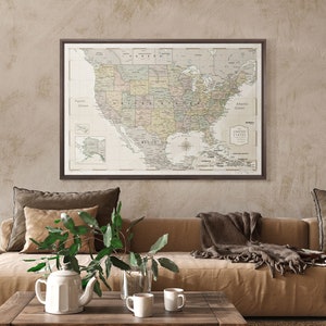 Push Pin USA Travel Map - Pin Board Canvas - Desert Sunrise Pastel - Personalized Travel Gift