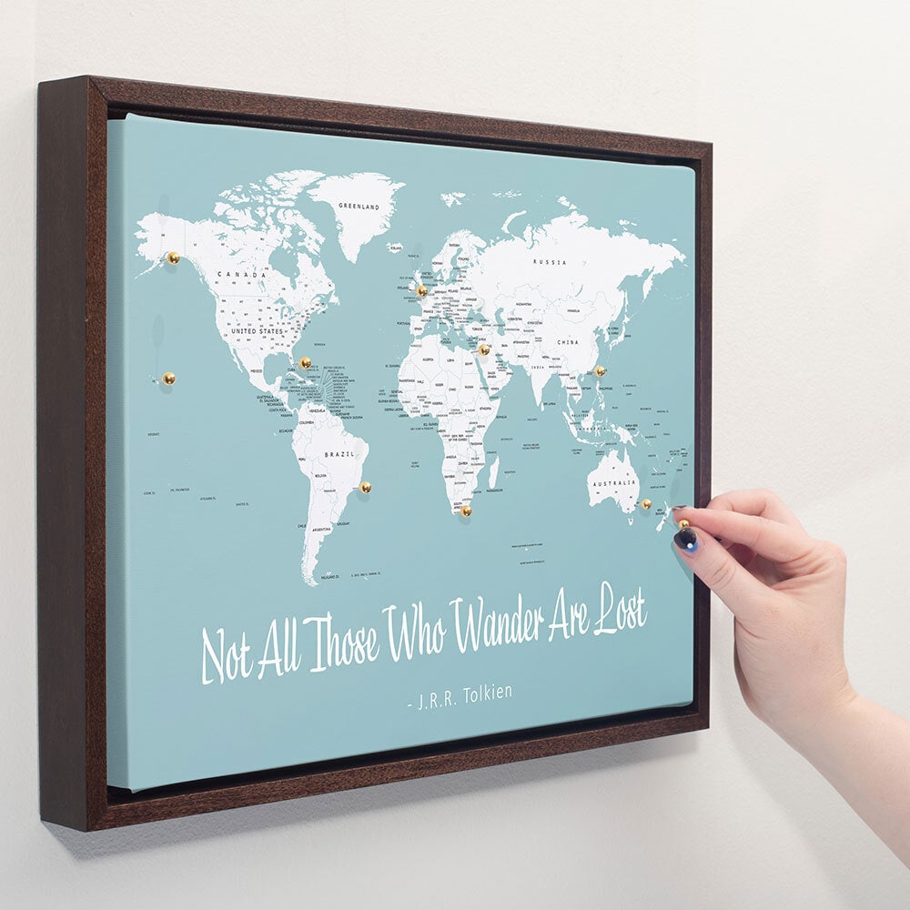 Push Pin Mini World Travel Map (color: Ocean Breeze) - Personalizable ...