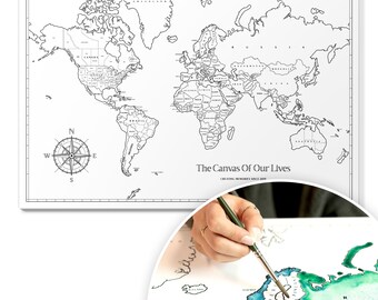 Paint Your Own Push Pin World Map - Coloring Map - DIY Blank Map Wall Art - Personalizable World Map