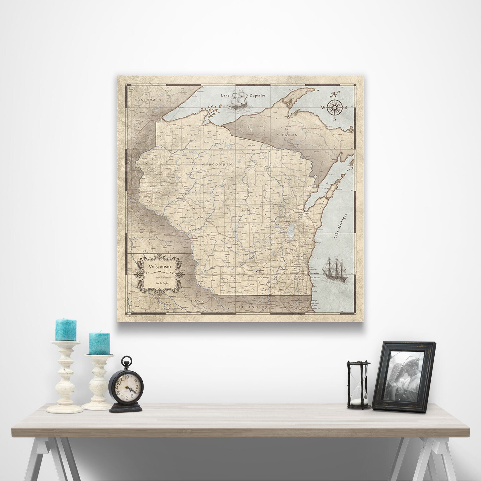 Wisconsin Map Poster Rustic Vintage Style Travel Map Etsy