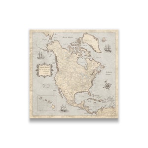 North America Travel Push Pin State Map - Rustic Vintage Cork Pin Board Canvas (Rustic Vintage Style)