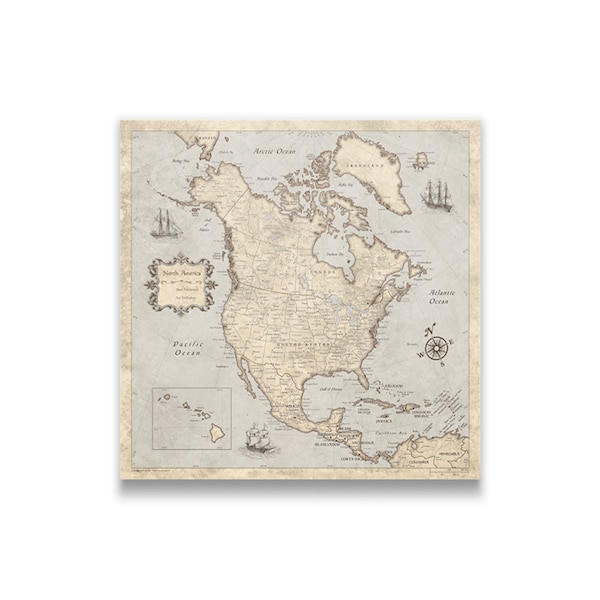 North America Travel Push Pin State Map - Rustic Vintage Cork Pin Board Canvas (Rustic Vintage Style)