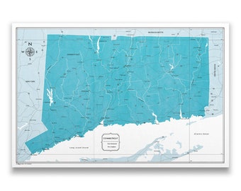 Push Pin Connecticut Map (Pin Board) - Teal Color Splash