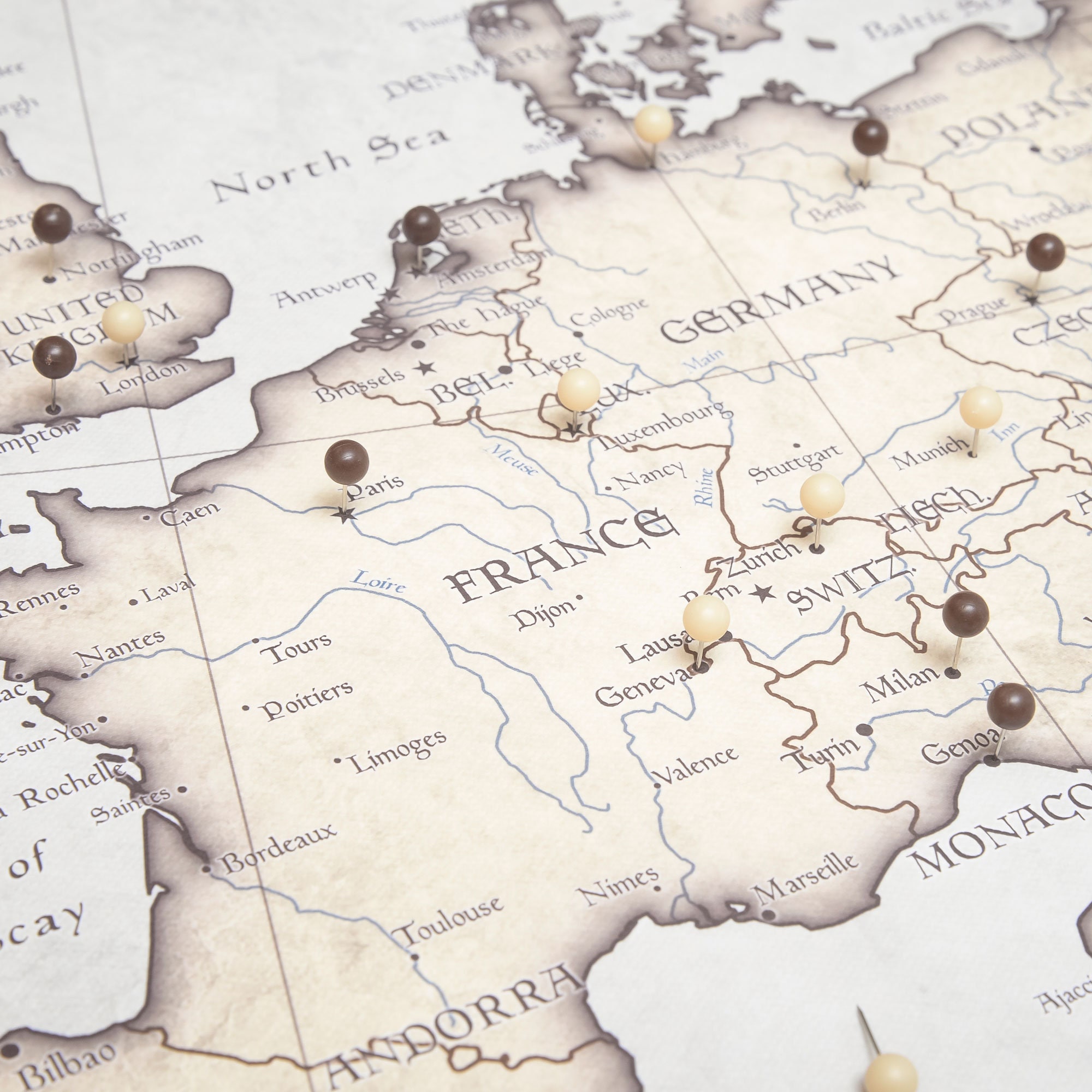 Europe Travel Push Pin State Map - Rustic Vintage Cork Pin Board Canvas ...