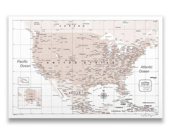 Push Pin USA Map (Pin Board) - Light Brown Color Splash