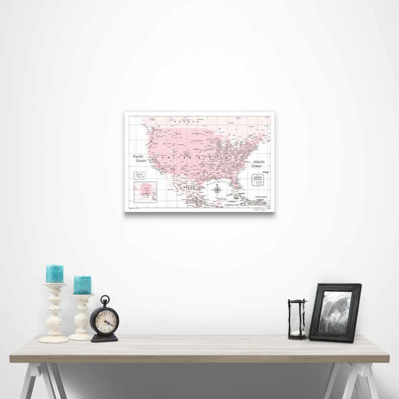 Push Pin USA Map pin Board Pink Color Splash Etsy