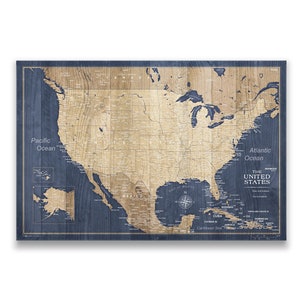 Push Pin USA Map - Personalized Cork Canvas Gift (Deep-Sea Drift Style)