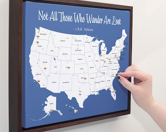 Push Pin Mini USA Travel Map (Color: Andalusia) - Personalizable Cork Pin Board Canvas Gift