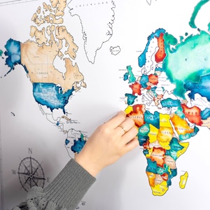 Paint Your Own Push Pin World Map - Coloring Map - DIY Blank Map Wall Art - Personalizable World Map