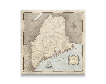 Maine Map Poster - Rustic Vintage Style Travel Map