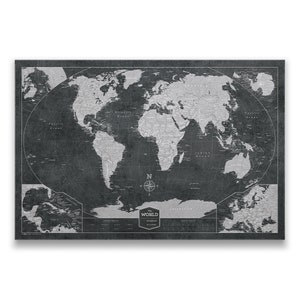 World (Winkel Tripel) Travel Pin Board Map - Modern Push Pin Cork Canvas (Modern Slate Style)